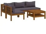 vidaXL Gartenlounge-Set, 5-tlg. Lounge Set mit Auflage Massivholz Akazie