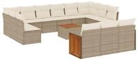 vidaXL Gartenlounge-Set 14-tlg. Garten-Sofagarnitur mit Kissen Beige Poly...