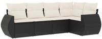 vidaXL Gartenlounge-Set 5-tlg. Garten-Sofagarnitur mit Kissen Schwarz Poly...