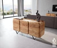 DELIFE Sideboard Kiano, Akazie Natur 145 cm 3 T&uuml;ren V-Fu&szlig; Schwarz Raumteiler