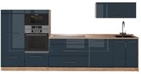 Vicco K&uuml;chenzeile Fame-Line, Dunkelblau Hochglanz/Goldkraft Eiche, 340 cm, AP...