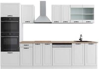 Vicco K&uuml;chenzeile R-Line, Wei&szlig; Landhaus/Wei&szlig;, 300 cm mit Hochschrank, AP...
