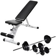 vidaXL Hantel Hantelbank mit Lang- und Kurzhantel-Set 30,5 kg