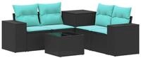 vidaXL Gartensofa Sofa Set 6 stk. Schwarz und Blau Polyrattan und Stahl, 6 Teile