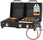 Skandika Gaskocher Plancha Grill Eldur 3-Brenner Plus, Deckel und Topftr&auml;ger