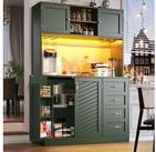 OKWISH Hochschrank Seitenboard (mit LED-Beleuchtung, Snackregal &...