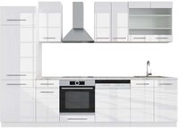 Vicco K&uuml;chenzeile Fame-Line, Wei&szlig; Hochglanz/Wei&szlig;, 300 cm, AP Marmor