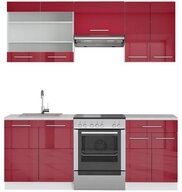 Vicco K&uuml;chenzeile Fame-Line, Bordeaux Hochglanz/Wei&szlig;, 200 cm ohne...