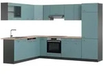 Vicco Winkelk&uuml;che R-Line, Blau-Grau/Anthrazit, 287 x 227 cm, AP Eiche