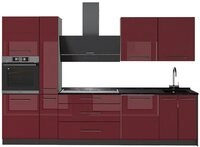Vicco K&uuml;chenzeile Fame-Line, Bordeaux Hochglanz/Anthrazit, 310 cm ohne...
