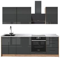 Vicco K&uuml;chenzeile Fame-Line, Anthrazit Hochglanz/Goldkraft Eiche, 230 cm, AP...