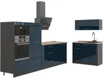 Vicco K&uuml;chenzeile Fame-Line, Dunkelblau Hochglanz/Anthrazit, 380 cm, AP Eiche