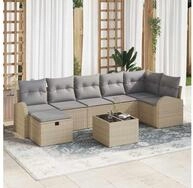 vidaXL Gartensofa, Sofa Set mit Kissen mit Speicher Beige und Hellgrau...