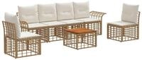 vidaXL Gartenlounge-Set Outdoor-Sofagarnitur 7 stk. Nat&uuml;rlich und Cremwei&szlig;