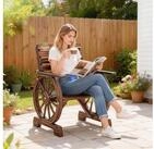 Outsunny Gartenstuhl Holzstuhl mit Wagenr&auml;der-Design im Landhausstil Sessel