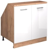 Vicco Kommode Rion, Wei&szlig; Hochglanz/Goldkraft Eiche, 80 x 81.6 cm mit 2 T&uuml;ren,...