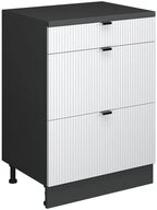 Vicco Unterschrank R-Line, Wei&szlig; Riffel, 60 cm ohne Schr&auml;ge mit 3 Schubladen