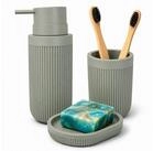 relaxdays Badaccessoire-Set Bad Accessoires 3-teilig, 3 tlg., Hellgrau
