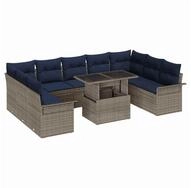 vidaXL Loungesofa Gartensofa-set 10 stk. Grau Poly Rattan, 10 Teile