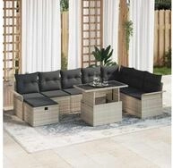 vidaXL Gartensofa, Garten-Sofa-Set mit Kissen 9 pcs Hellgrau Poly Rattan