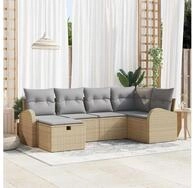 vidaXL Gartensofa, Sofa Set mit Kissen mit Speicher Beige und Hellgrau...