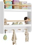 Woltu Kinderregal, 1-tlg., B&uuml;cherregal Wandregal mit 2 Ablagen 4 Hake aus MDF