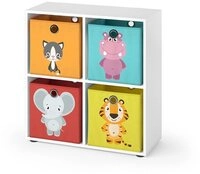 Vicco B&uuml;cherregal Tetra, Wei&szlig;, 72 x 72.6 cm mit 4 Faltboxen (rot/gelb), 5-tlg.
