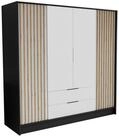 Masseno Dreht&uuml;renschrank PELOR 200 cm Kleiderschrank 4 T&uuml;ren und 2 Schubladen