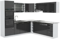 Vicco Winkelk&uuml;che R-Line, Anthrazit Hochglanz/Wei&szlig;, 247 x 237 cm, AP Marmor