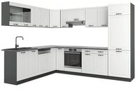 Vicco Winkelk&uuml;che R-Line, Wei&szlig; Landhaus/Anthrazit, 287 x 227 cm, AP Anthrazit