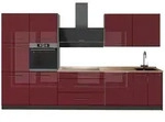 Vicco K&uuml;chenzeile Fame-Line, Bordeaux Hochglanz/Anthrazit, 340 cm, AP Eiche rot