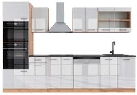 Vicco K&uuml;chenzeile R-Line, Wei&szlig; Hochglanz/Goldkraft Eiche, 300 cm mit...