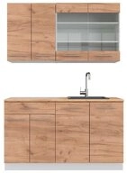 Vicco K&uuml;chenzeile Fame-Line, Goldkraft Eiche/Wei&szlig;, 140 cm, AP Eiche