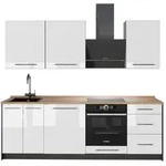 Vicco K&uuml;chenzeile Fame-Line, Wei&szlig; Hochglanz/Anthrazit, 230 cm, AP Eiche