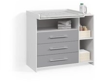 Livinity&reg; Wickelkommode Torino, Wei&szlig;/Grau/Wei&szlig;, mit Schubladen