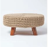 Homescapes Fu&szlig;hocker Gestrickter Fu&szlig;hocker, 30 cm hoch, cremewei&szlig;