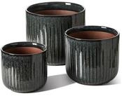 LuxusKollektion Blumentopf Blumentopf Keramik 3er Set 21 17 14 cm Glasur Dunkeloliv