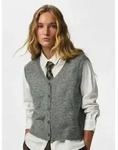 pieces Strickweste PCSALLY SL V-NECK KNIT VEST NOOS BC Materialmix grau M (38)