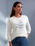 Rundhalsshirt HEINE "Shirt", Damen, Gr. 36, wei&szlig; (ecru, mittelblau), 95% Baumwolle,
