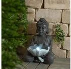 esotec Gartenbrunnen Solarbrunnen Buddha mit Lotusblatt H=42cm, LED-Licht + Akku