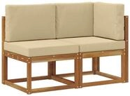 vidaXL Sofaelement Outdoor Mittel- und Ecksofa mit Kissen 2 St&uuml;ck Natur und...