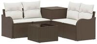 vidaXL Gartensofa Sofa Set 6 stk. Braun und Creme Wei&szlig; Polyrattan und Stahl, 6...