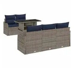 vidaXL Gartenlounge-Set Gartensofa-set 6 stk. Grau und Marineblau Poly-Rattan,
