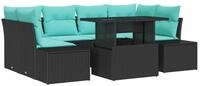 vidaXL Loungesofa Sofa Set 7 stk. 6-Sitzanzahl Schwarz und Blau Poly-Rattan, 7...