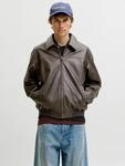 Lederimitatjacke JACK & JONES "JJMARLON PU JACKET", Herren, Gr. L, cocoa, Web,
