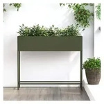 vidaXL Hochbeet, Hochbeet Gartenpflanzer Olivgr&uuml;n 100 x 26 x 82 cm Stahl gr&uuml;n
