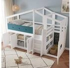 OKWISH Kinderbett Holzbett mit Spielbereich, Aufbewahrungsschrank und sicherer...
