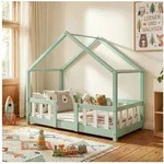 en.casa Kinderbett, &raquo;Treviolo&laquo; Haus-Optik Montessori 70x140 cm Mintgr&uuml;n /...