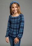 KangaROOS Langarmshirt Kariertes KangaROOS Viskose-Shirt mit Smoke-Partie...