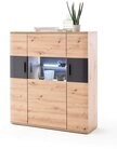 Furnhaus Vitrine Highboard Cortona, Balkeneiche / anthrazit, ohne Beleuchtung